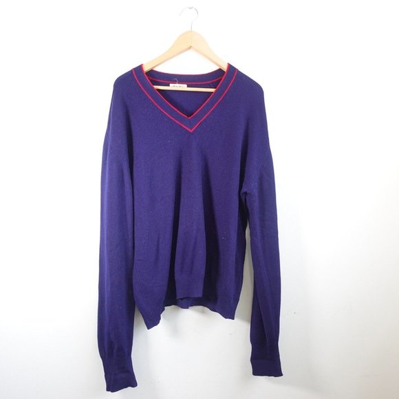 VINTAGE Wool Knit Sweater Mens XL Navy V Neck Academia Minimalist PHELPS WILGER - Picture 1 of 7